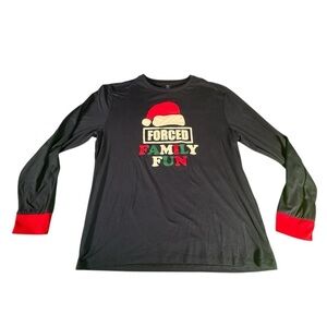 Holiday Time Forced Family Fun Shirt L Funny Christmas Pajama Top Santa Hat